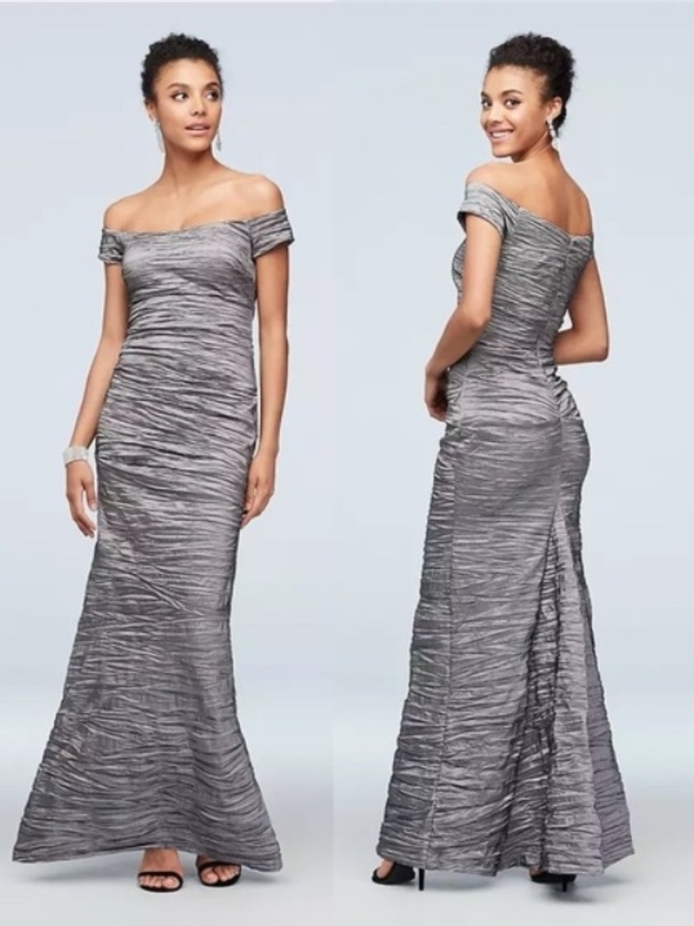 Alex Evenings Silver Off-the-Shoulder Ruched Gown